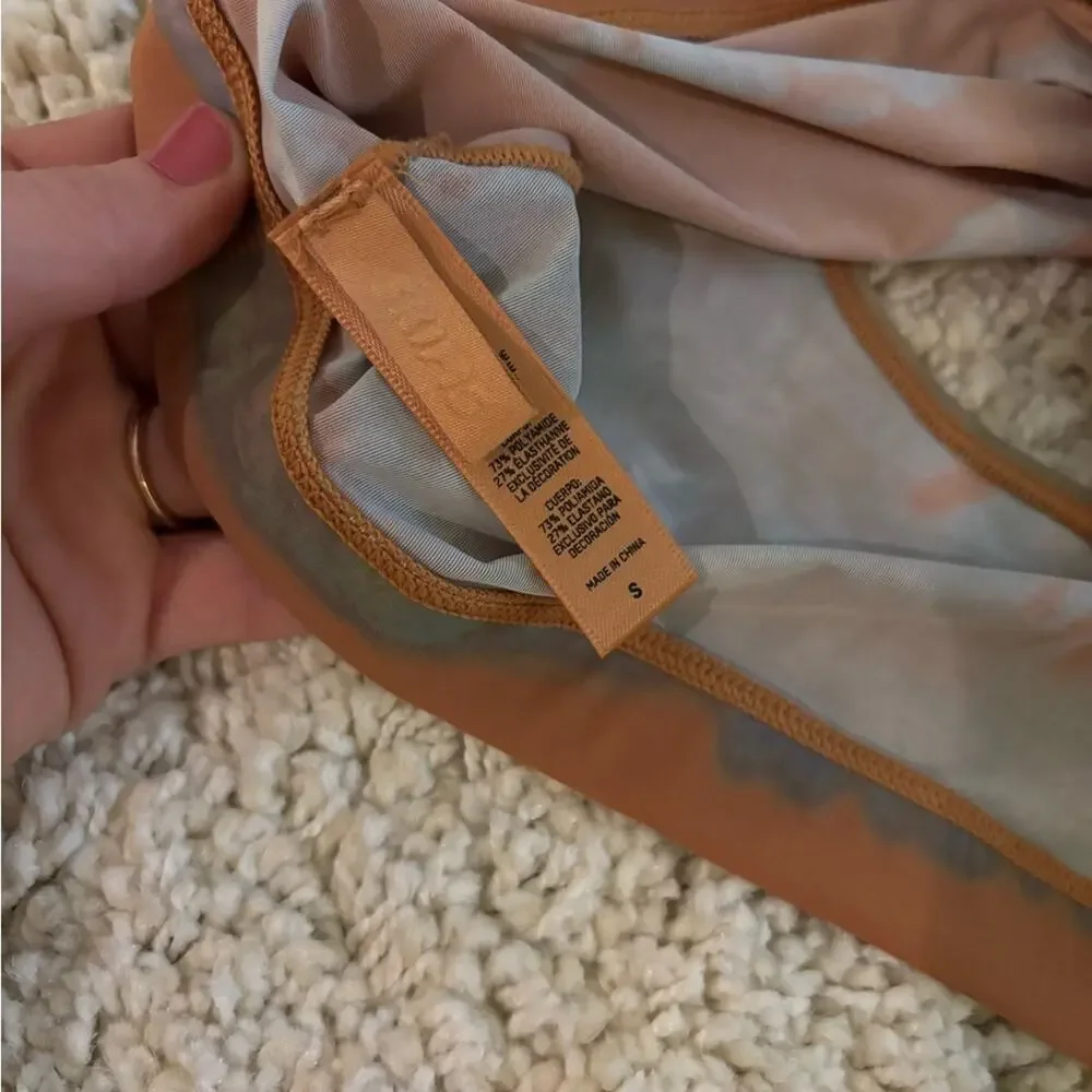 Skims Jelly Sheer Scoop Neck Burnt Orange Brown Tie Dye Bralette Bra Comfy Small